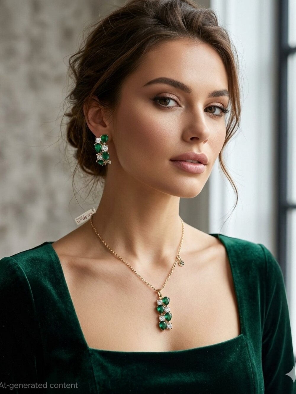 Fashion Jewelry. Color Gold and Green Earrings Jewelry Set